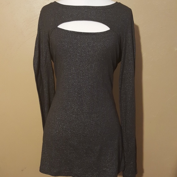 Express Tops - Shimmering black cutout tunic